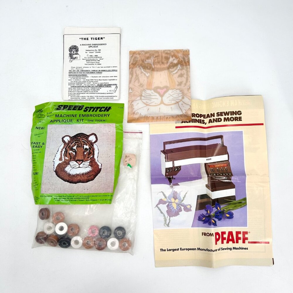 NIP VINTAGE SPEED STITCH MACHINE EMBROIDERY APPLIQUE CRAFT KIT - THE TIGER 1979